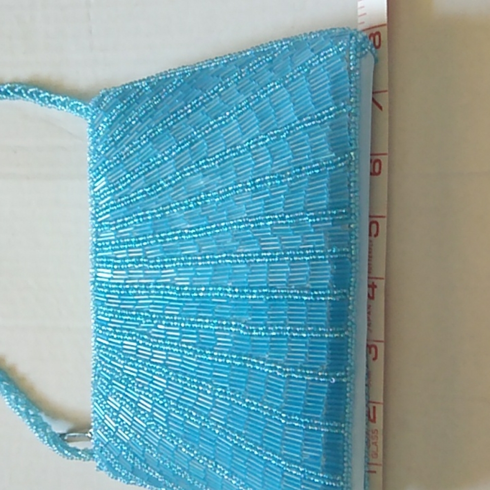 Bijoux Tender Turquoise Beaded Small Evening Purse Breaded Handle - Picture 3 of 6